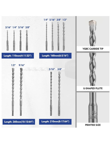 Juego de Brocas y Cinceles WORKPRO 17 Piezas SDS-Plus