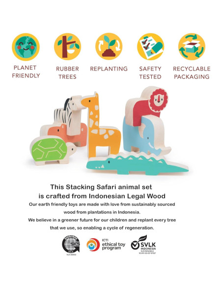 Juguete de Apilamiento de Madera Mentari - Safari 7 Piezas