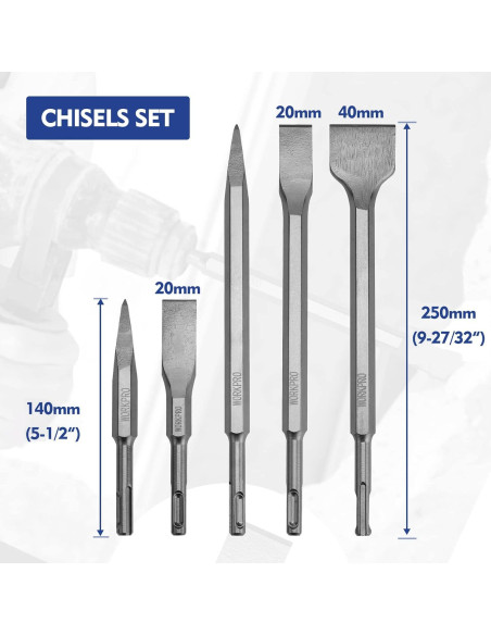 Juego de Brocas y Cinceles WORKPRO 17 Piezas SDS-Plus
