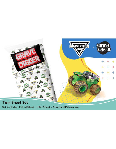 Conjunto de Sábanas Twin Sunny Side Up Monster Jam 3 Piezas