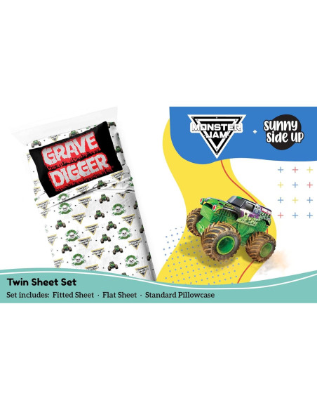 Conjunto de Sábanas Twin Sunny Side Up Monster Jam 3 Piezas