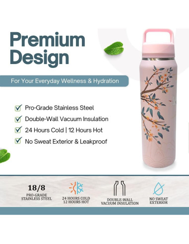 Botella Infusora de Té Rosa Farasi 710 ml Acero Inoxidable