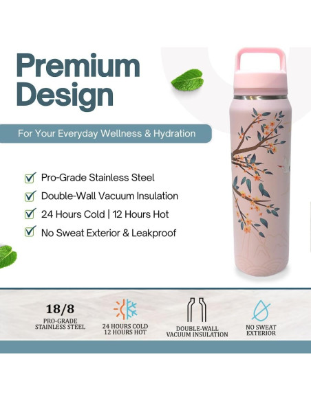 Botella Infusora de Té Rosa Farasi 710 ml Acero Inoxidable