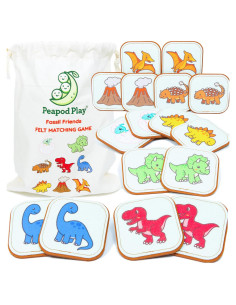 Juego de Emparejamiento de Fieltro Peapod Play - Dinosaurios 16 Tarjetas