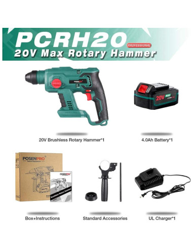 Martillo Rotativo Inalámbrico POSENPRO 20V 4 Modos 2.49kg