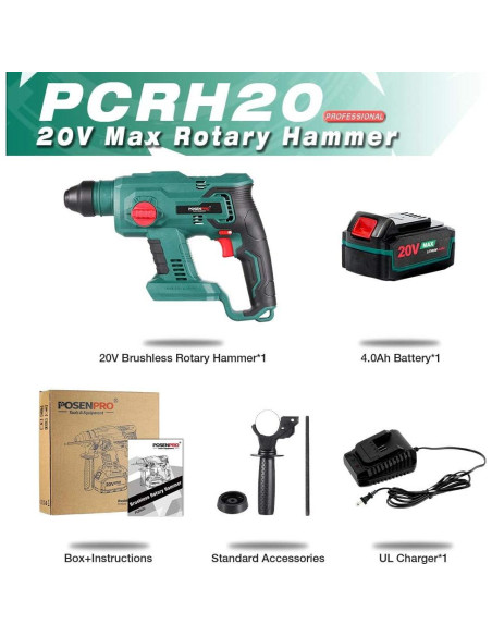 Martillo Rotativo Inalámbrico POSENPRO 20V 4 Modos 2.49kg