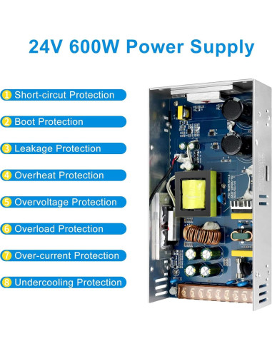Fuente de Alimentación LED inShareplus 24V 25A 600W AC 100-240V