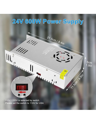 Fuente de Alimentación LED inShareplus 24V 25A 600W AC 100-240V