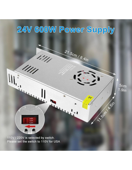 Fuente de Alimentación LED inShareplus 24V 25A 600W AC 100-240V