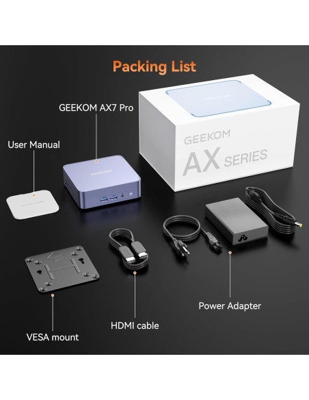 Mini PC GEEKOM AX7 Pro, Ryzen 9, 32GB RAM, 2TB SSD