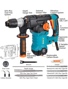 Taladro Rotatorio Berserker 32MB 1500W 4 Funciones SDS-Plus 2