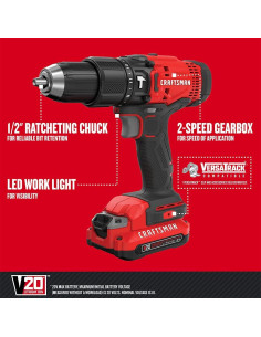 Taladro de Martillo Inalámbrico Craftsman V20 20V 1,27 cm 2