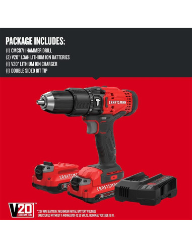 Taladro de Martillo Inalámbrico Craftsman V20 20V 1,27 cm