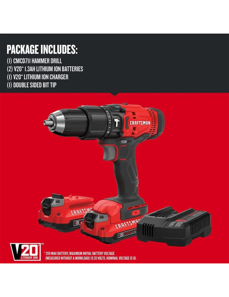 Taladro de Martillo Inalámbrico Craftsman V20 20V 1,27 cm