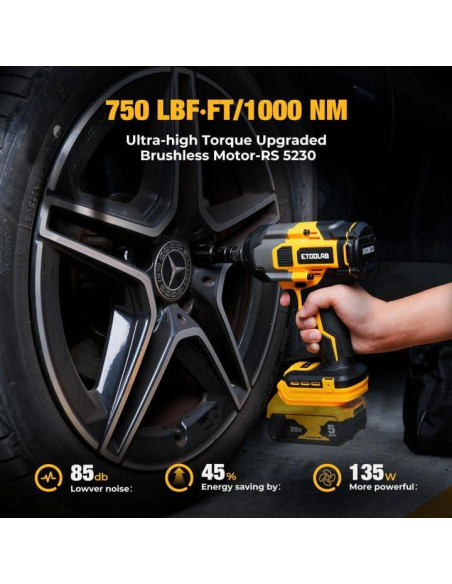 Llave de impacto 1/2" Etoolab 20V 750 pies-libras LED Amarillo