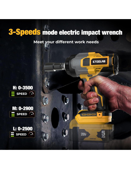 Llave de impacto 1/2" Etoolab 20V 750 pies-libras LED Amarillo