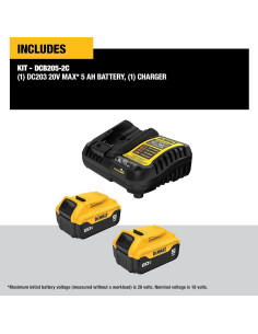 Batería DEWALT 20V MAX Litio-Ion 5.0Ah Kit 2 Baterías y Cargador 2