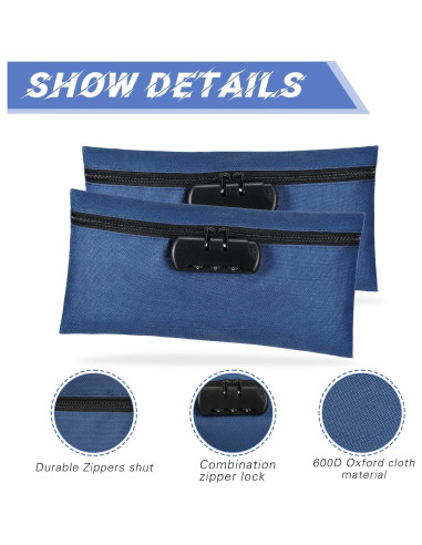 Bolsa de Dinero con Cerradura LEIFIDE 6 Pcs 28x14 cm Azul Marino