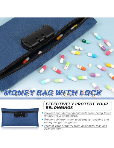 Bolsa de Dinero con Cerradura LEIFIDE 6 Pcs 28x14 cm Azul Marino