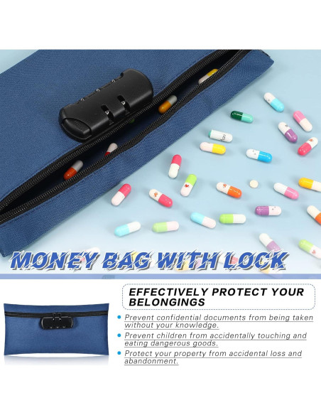 Bolsa de Dinero con Cerradura LEIFIDE 6 Pcs 28x14 cm Azul Marino