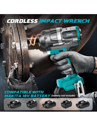 Llave de impacto inalámbrica DIYtoolifz 1/2" 1200 N.m