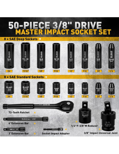 Conjunto de Enchufes de Impacto 3/8'' ELEAD 50 Piezas