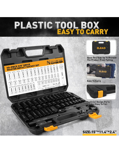 Conjunto de Enchufes de Impacto 3/8'' ELEAD 50 Piezas