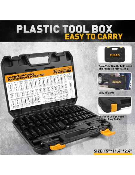 Conjunto de Enchufes de Impacto 3/8'' ELEAD 50 Piezas