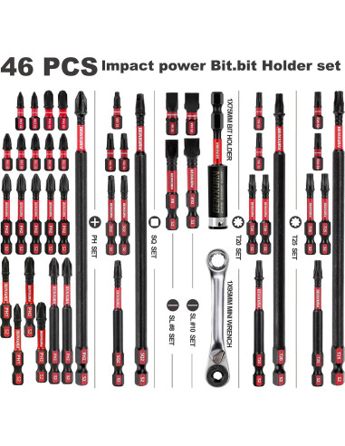 Conjunto de Puntas de Destornillador GEINXURN 46 Piezas