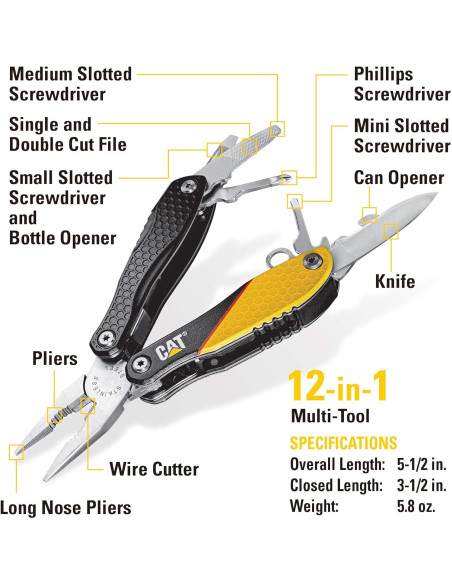 Juego de herramientas 3 piezas CAT 12-en-1 Amarillo