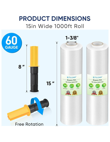 Film Estirable TICONN 1000 pies 15" con Mangos para Mudanza