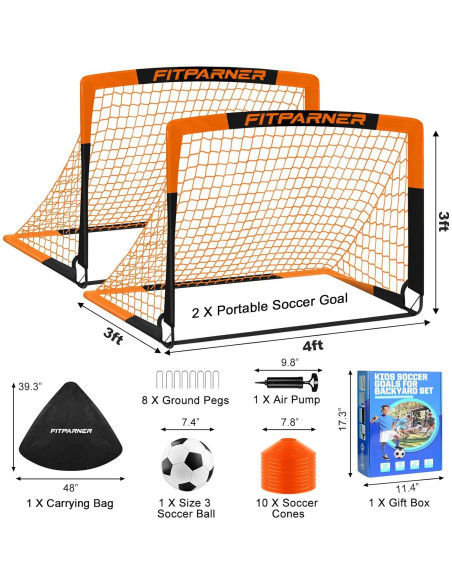 Conjunto de Fútbol Infantil Portátil FITPARNER - 2 Redes 1.52x1.10m