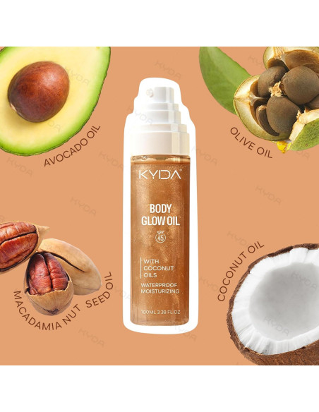Aceite Corporal Brillante KYDA con SPF 45 y Mica Dorada 100 ml