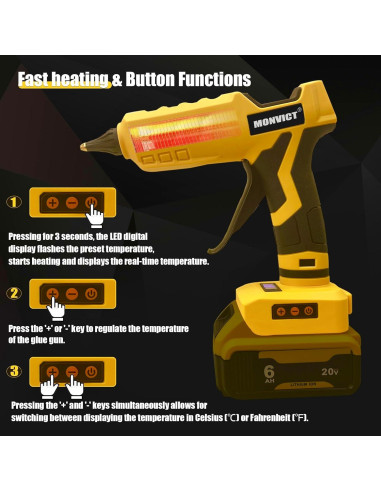 Pistola de Pegamento Inalámbrica MONVICT 100W Digital 20V