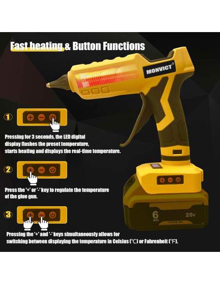 Pistola de Pegamento Inalámbrica MONVICT 100W Digital 20V
