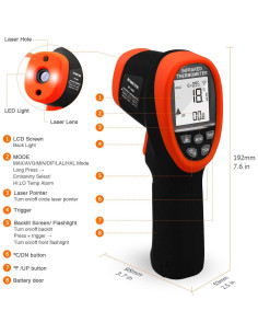 Termómetro Infrarrojo BTMETER BT-1800 -50 a 1800C 50:1 2