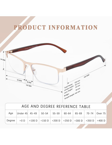 Gafas Bifocales FONHCOO Oro Anti Luz Azul 1.0x