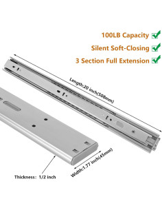 Deslizadores de Cajón LONTAN 20" Cierre Suave 10 Pares 100LB 2