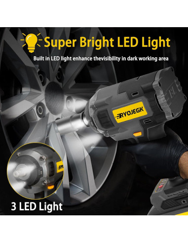 Llave de Impacto Inalámbrica RYOJEGK 1250N.m 3 Velocidades