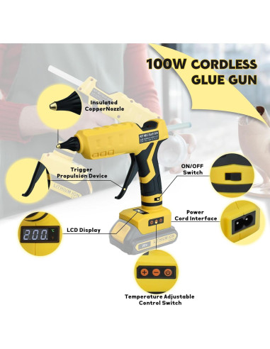 Pistola de Pegamento Inalámbrica LouSdZoke 20V Ajustable 100-200C