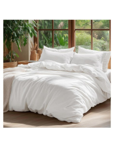 Funda de Edredón Queen Bedsure Algodón Lavado Blanco Natural