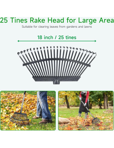 Rastrillo para Hojas GreatBuddy 25 Púas 1.2 kg Mango Ajustable