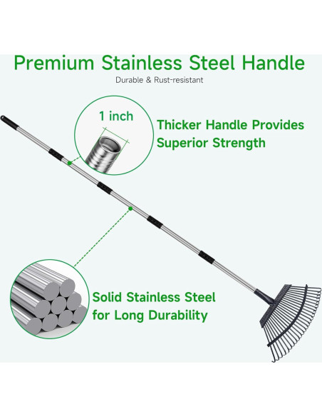 Rastrillo para Hojas GreatBuddy 25 Púas 1.2 kg Mango Ajustable