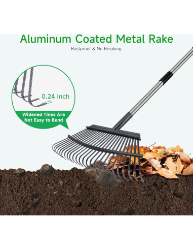 Rastrillo para Hojas GreatBuddy 25 Púas 1.2 kg Mango Ajustable