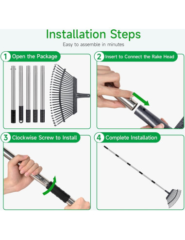 Rastrillo para Hojas GreatBuddy 25 Púas 1.2 kg Mango Ajustable