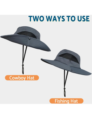 Sombrero de Sol PFFY UPF 50+ Unisex Ala Ancha 7.62 cm Negro