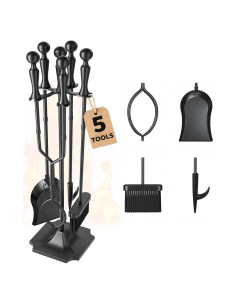 Juego de Herramientas para Chimenea AMAGABELI 5 Piezas Hierro Forjado