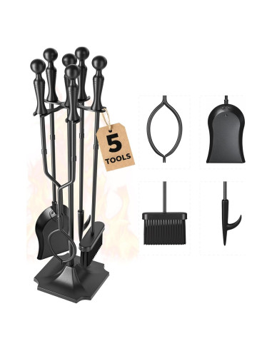 Juego de Herramientas para Chimenea AMAGABELI 5 Piezas Hierro Forjado