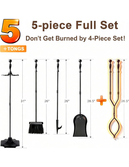 Juego de Herramientas para Chimenea AMAGABELI 5 Piezas Hierro Forjado