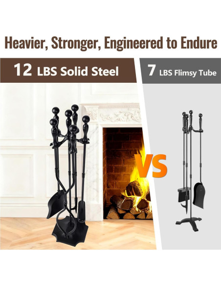 Juego de Herramientas para Chimenea AMAGABELI 5 Piezas Hierro Forjado